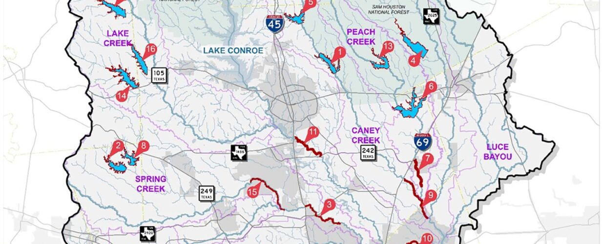 drainage map of San Jacinto region including counties, watersheds, lakes, and streams